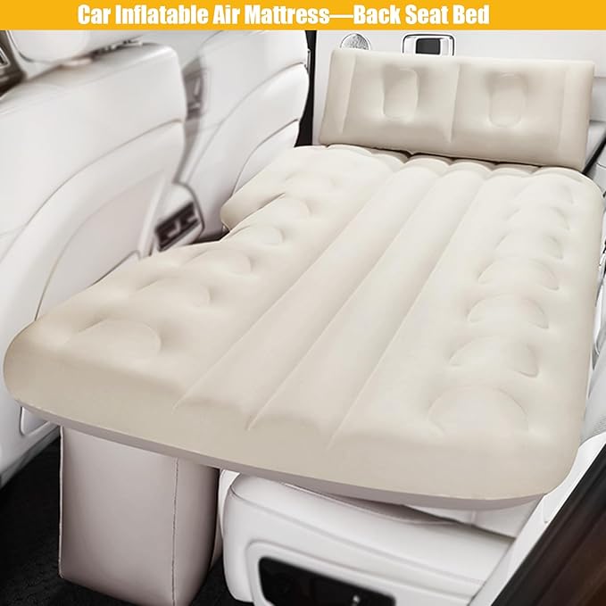Car Back Seat Air Mattress Compatible with Ford Maverick XL Pickup Truck 2022-2025 Inflatable SUV Mattress with Pillow Portable Travel Camping Sleeping Pad for CarBeige
