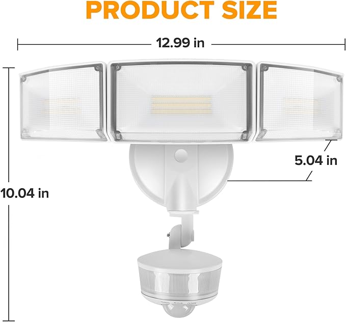 LUTEC 74W 8000 Lumen Motion Sensor Outdoor Lights 5000K Daylight IP65 Waterproof Flood Lights Outdoor with Night Light Dusk to Dawn Motion Detector LED Security Light for Outside Garage Yard-White