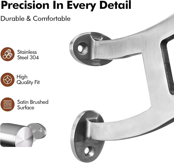 4ft Bar Foot Rail Kit Stainless Steel 304 with 2 inch O.D Railing Brackets Hardware Side Mount Foot Railing for Undercounter Home Kitchen Island Restaurant Indoor Outdoor