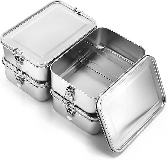 Umigy 4 Pcs Stainless Steel Food Containers 2400ml Metal Bento Lunch Box Stainless Steel Food Storage Containers Lockable Clips to Leak Proof Reusable Dishwasher Snack Boxes for Work