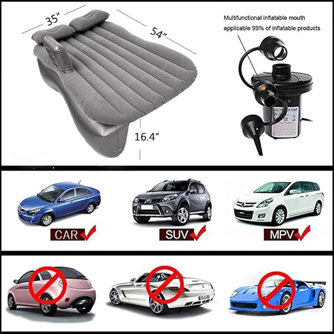 axGear Inflatable Car Travel Air Mattress Back Seat w/Pump 2 Air Pillows Car SUV Sleeping Mattress Universal Fit