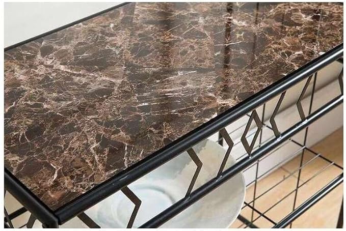 Black Rectangle Kitchen Rack with Marble Look Top Modern Storage Shelf with Metal Frame for Kitchen 30 x 16 x 67