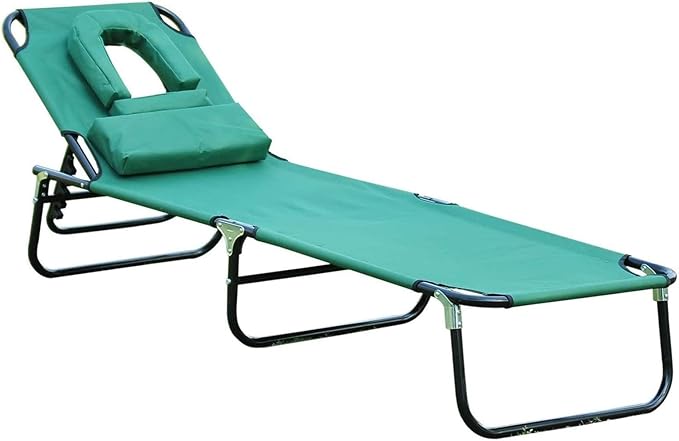 Beach Chairsun Chair Sun Lounger Adjustable Chaise Lounge with Face Cavity Folding Outdoor Beach Camping Sun Lounger Garden Recliner