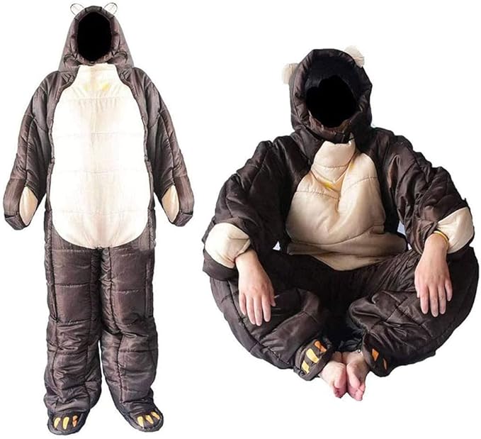 Wearable Sleeping Bag 3 Season Bear-Shaped Sleeping Bag Camping Adults Full Body Sleep Pouch for CampingTraveling Hiking Backpacking