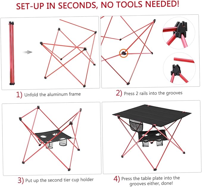 Sosoport Aluminium Frame Folding Table for Outdoor 73x55x53cm Easy Setup Camping Table