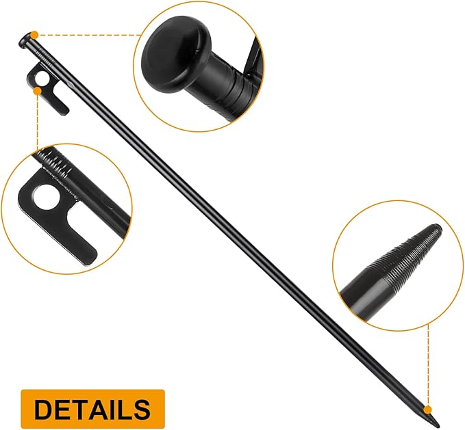 12 Pcs 16 Inch Tent Stakes Heavy Duty Metal Tent Pegs Camping Steel Tent Stakes for Unbreakable and Inflexible Camping Backyard Rocky Ground