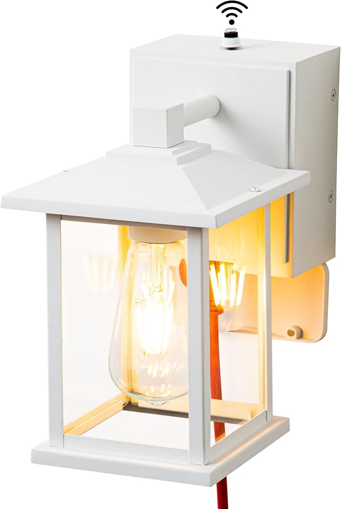 Outdoor Lights with GFCI Outlet Dusk to Dawn Front Porch Lantern Waterproof Exterior Light Fixture Mate White Outdoor Wall Sconce Wall Mount Outside Patio Lighting for House Garage