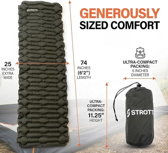 ANGORA BRANDS Inflatable Sleeping Pad for Camping &amp Backpacking – Lightweight 2.1” Thick Compact Sleeping Mat 25” Wide Portable Pad for Hiking Travel &amp Outdoor Use