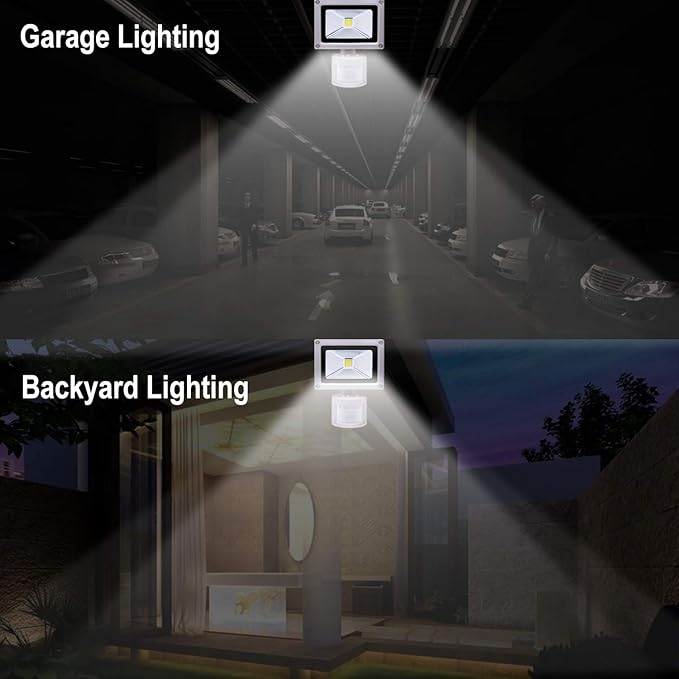 Z Motion Sensor Flood Lights Outdoor10W Induction LED Lamp IP65 Waterproof Spotlight6500K LED Sensor LightSecurity Light with US 3-Plug (Daylight White Grey)