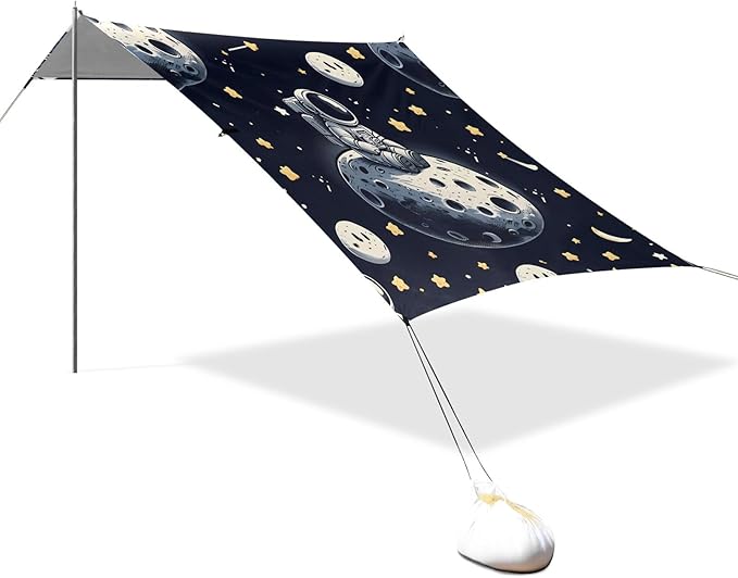 Lonely Astronaut on The Moon Camping Sun Shelter Beach Tent Portable Beach Sun Shade Outdoor Canopy for Camping Trips Fishing Picnic