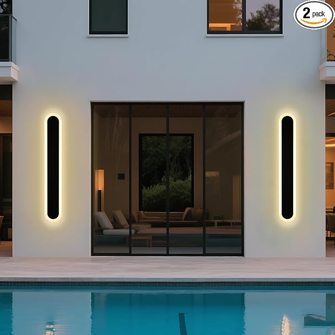 2-Pack 32in LED Outdoor Wall Light Fixtures IP65 Waterproof Modern Outdoor Wall Sconces Black Linear Exterior Light Fixtures 3000K-6000K LED Porch Lights for House Patio Courtyard Balcony