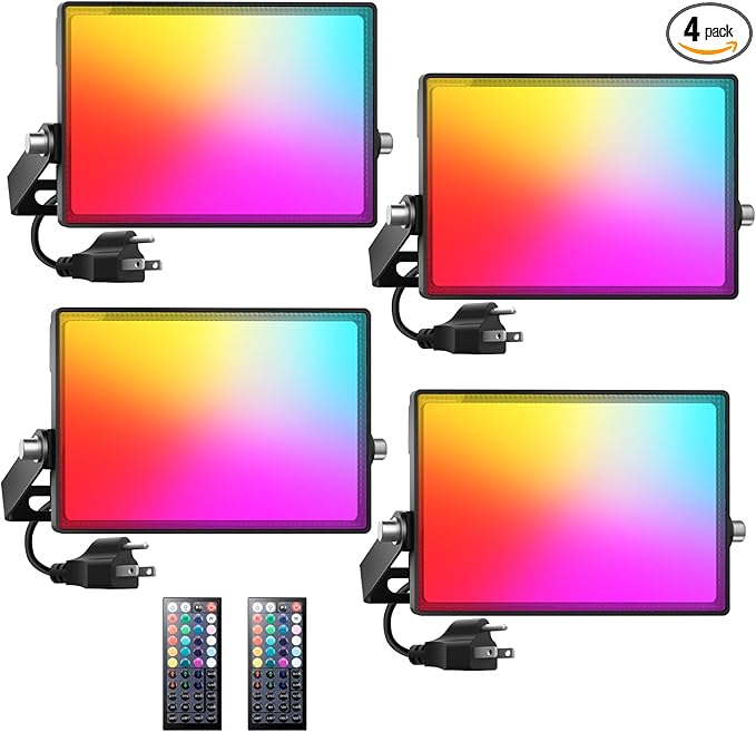 Onforu LED Flood Light Outdoor 35W Color Changing RGBW Floodlight with Remote 2700K Warm White IP66 Stage Lighting Indoor Uplights for Events Uplighting for Party 4 Pack