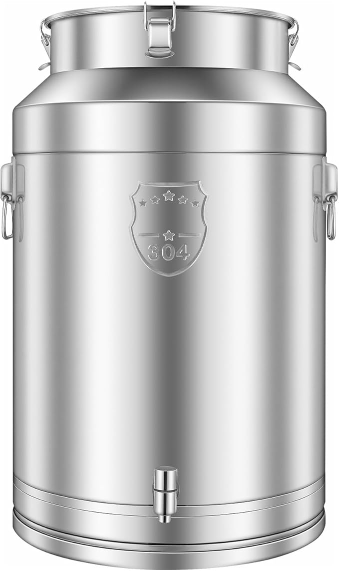 Stainless Steel Milk Can 76L/20.1Gal Metal Drink Dispenser Airtight Canister with Faucet &amp Lid Wine Oil Beverage Storage Container for Kitchen Restaurant Party W15.8*H25.2in