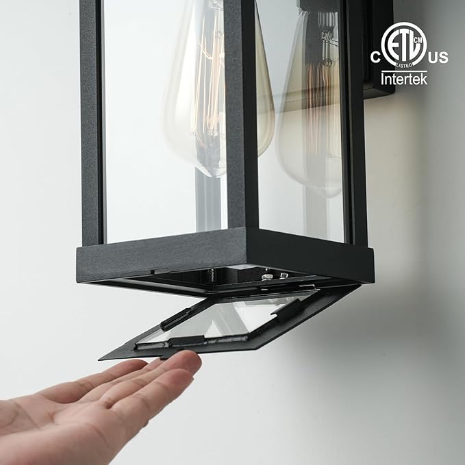 mirrea 11 Dusk to Dawn Classic Outdoor Wall Sconce 1 Light in Matte Black Rectangular Metal Frame and Clear Glass Shade Waterproof Porch Light Patio Light Pack of 2