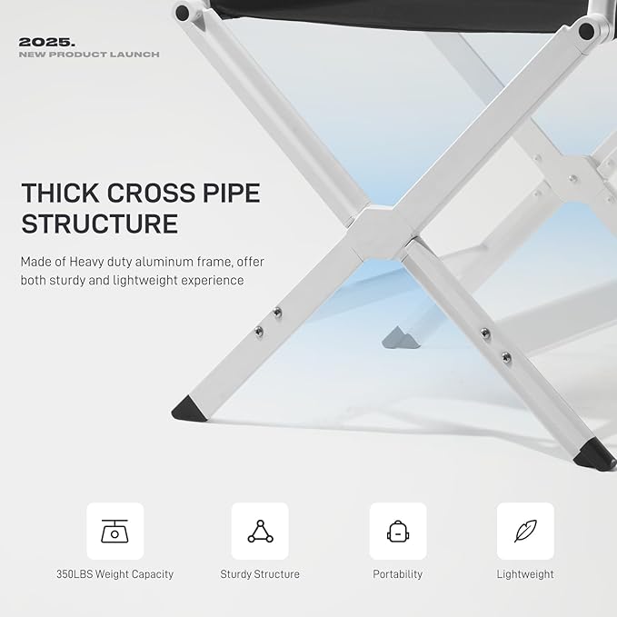 EVER ADVANCED Aluminum Directors Chair Folding Studio Movie Chairs Camping Event Vendor Chair 19 Seat Height Black Fabric/White Frame Support 350lbs