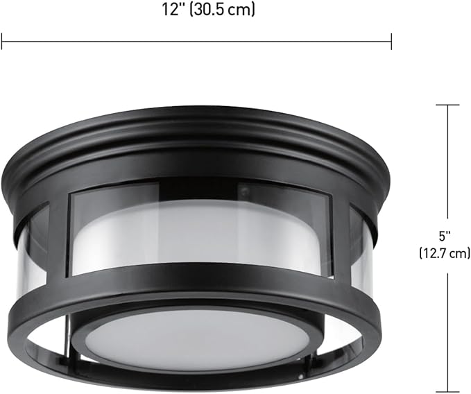 GLOBE Electric 44480 Brisbane 1-Light Outdoor Indoor Flush Mount Ceiling Light Matte Black Frosted Glass Shade Bulb Not Included