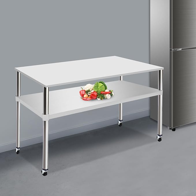 Eapmic Undershelf for Work Tables Adjustable Lower Shelf Stainless Steel Bottom Shelf Add for Commercial Prep Table Restaurant Kitchen Bakery Garage Workshop Use (45.28x21.65in)