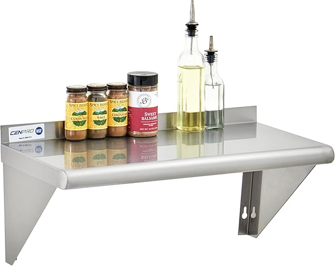 15 D x 36 W Stainless Steel 18-Gauge Wall Mount Shelf with Rear Upturn Backsplash | Commercial Grade | NSF Certified | Shelving for Kitchen Restaurant Garage - 2/Pack | 29N-232
