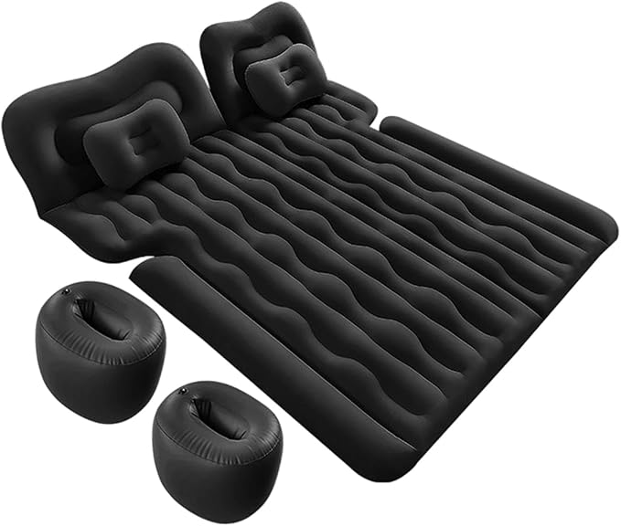 Car Air Mattress for Mitsubishi Outlander PHEV SUV 2018-2025 Portable Inflatable Bed for Trunk Backseat Flocked Surface for Camping Travel for SUV MPV MinivanBlack-with Foot Pier