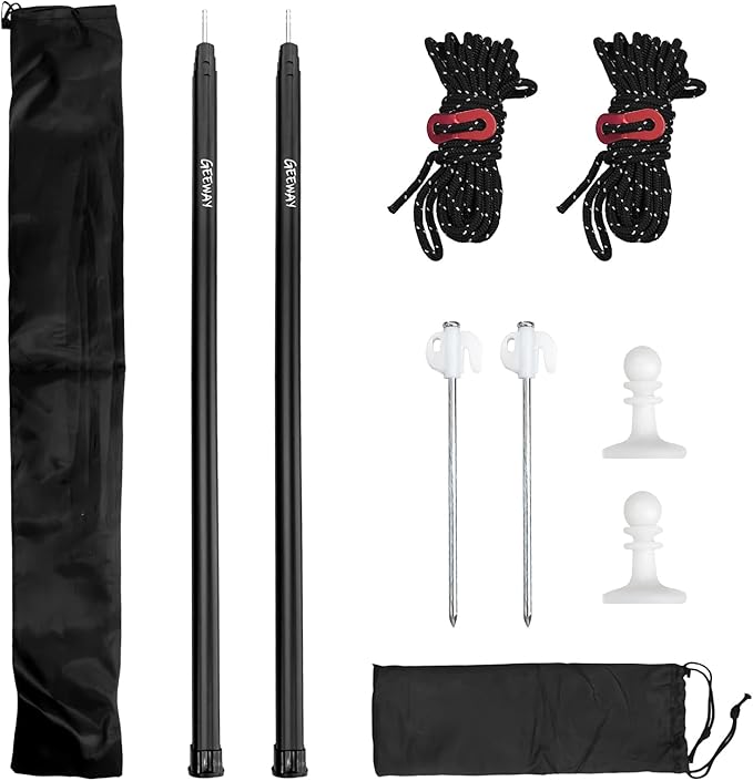 GEEWAY 2 Pcs 6.38FT Tarp Poles for Camping Heavy Duty Telescoping Tent Pole Aluminum Adjustable Tent Poles for Outdoor Activity Wilderness Adventure and RV Travel (Black)