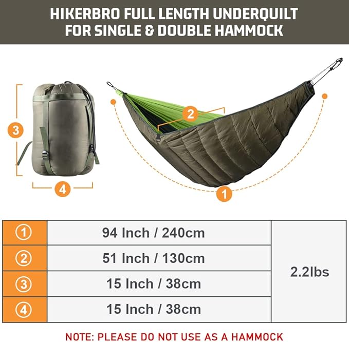 Ultralight Hammock Underquilt for Hammock Camping Backpacking &amp 2 Telescoping Tarp Poles Heavy Duty 7.67ft Aluminum Tent Poles for Tarp with Rubber Cap