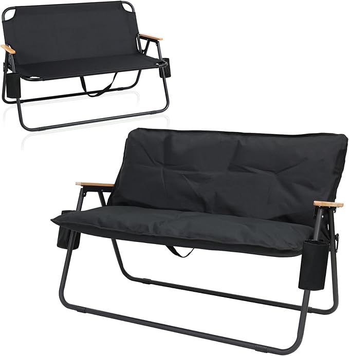Loveseat Camping Chair with Detachable Cushion Folding Double Camping Chair