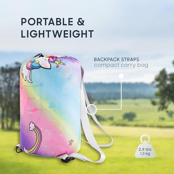 Wake In Cloud - Kids Sleeping Bag for Girls Toddlers Camping in Warm Cold Weather Backpacking Lightweight Compact Outdoor Liner for 3 Seasons Unicorns Rainbow Hearts