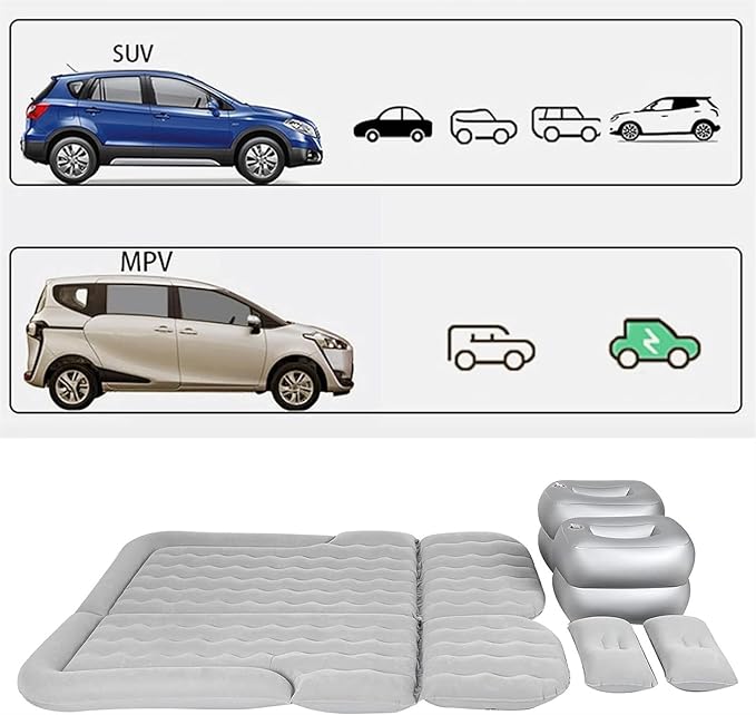 SUV Inflatable Mattress Flocked PVC Thickened Car Bed Anti-Fall and Anti-Collision Inflatable Bed Long-Distance Travel Camping Mattress 72-Hour Air Leakage Test