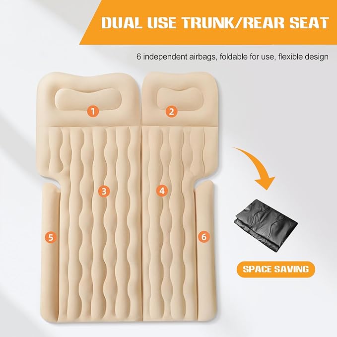 Ergocar Inflatable Mattress Car Travel Camping Waterproof Air Lounger Car Universal Built-in Pillow with Charging Pump for Camping Hiking Swimming Pool Beach Travel Indoor