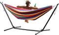 Double Hammock with StandBasics Double Hammock with Space Saving Metal Stand Indoor Hammock Stand with Carrying Bag Strong Load-BearingSuit for Outside Indoor Yard Camping Red