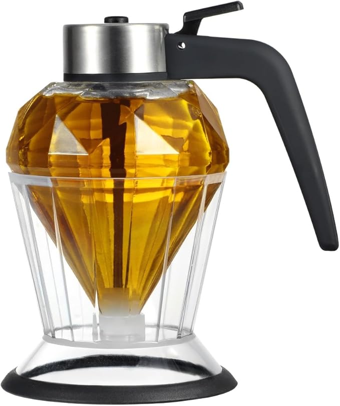 Honey Dispenser Elegant Glass Syrup Pot Drip-Free Honey Jar with Stand Perfect for Pancakes Oils Vinegar Soy Sauce and More
