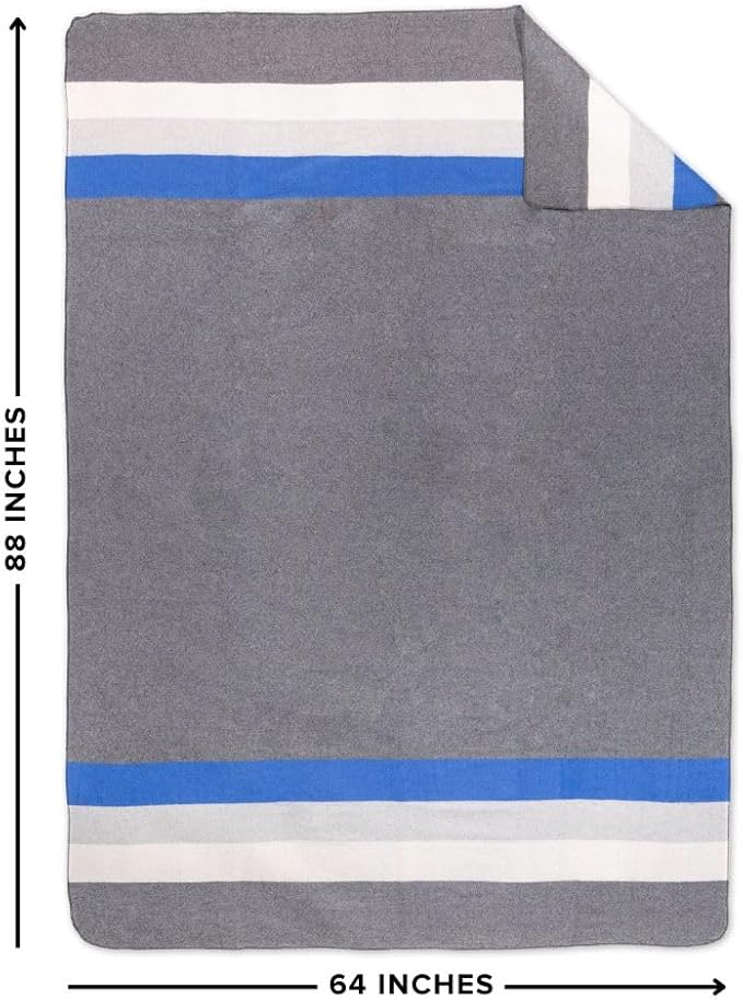 Arcturus Rainier Wool Blanket - 4.5lbs Warm Heavy Washable Large | Great for Camping Outdoors Survival &amp Emergency Kits (White Blue Gray)