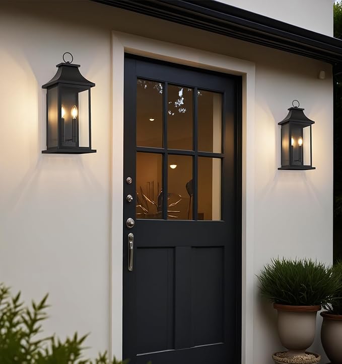 tewei 22'' Large Outdoor Wall Light Porch Light Outdoor Wall Sconce Lantern 2-Light Black Exterior Lighting Fixture Wall Mount Outside Light for House Garage 1-Pack