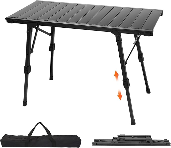Folding Camping Table Portable Outdoor IGT Camp Table Foldable Picnic Table Outdoor IGT Cook System with Carry Bag Ultralight Aluminum Adjustable Height for Beach BackyardBBQ