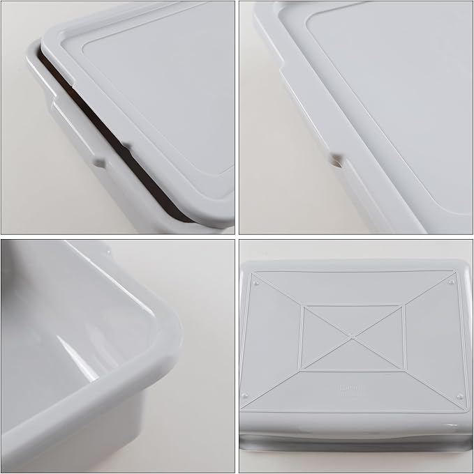 3-Pack 13 L Commercial Bus Tub Box Plastic Restaurant Bus Tubs with Lids Grey