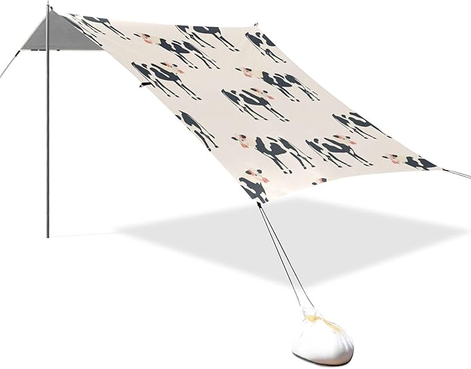 Cow Pattern Beach Tent Sun Shelter 9.2' x 10.5' Beach Canopy with 4 Sandbags 4 Stability Poles Sand Shovels - Tent Canopy for Beach Camping Fishing Picnics