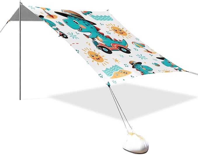 Beach Tent Sun Shelter Dinosaurs Drive in Summer Lightweight &amp Easy Setup Beach Shade Canopy for Camping Fishing