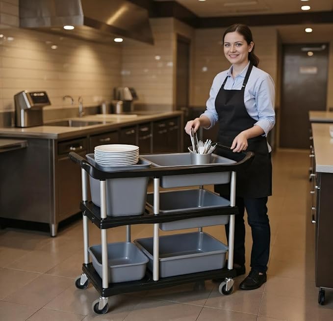 Commercial Products Standard Bus Box/Utility CartGray Large Bus Tub Plastic Heavy Duty Restaurant Wash Basin/Dish Washing Tub for Kitchen Organization/Storage (THA52)