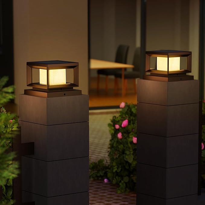 Mlambert 8 Pack Solar Post Lights Outdoor Waterproof Fence Cap for Deck 4x4 6x6 Wooden Vinyl Outdoor Lights with Shinning Effect Black