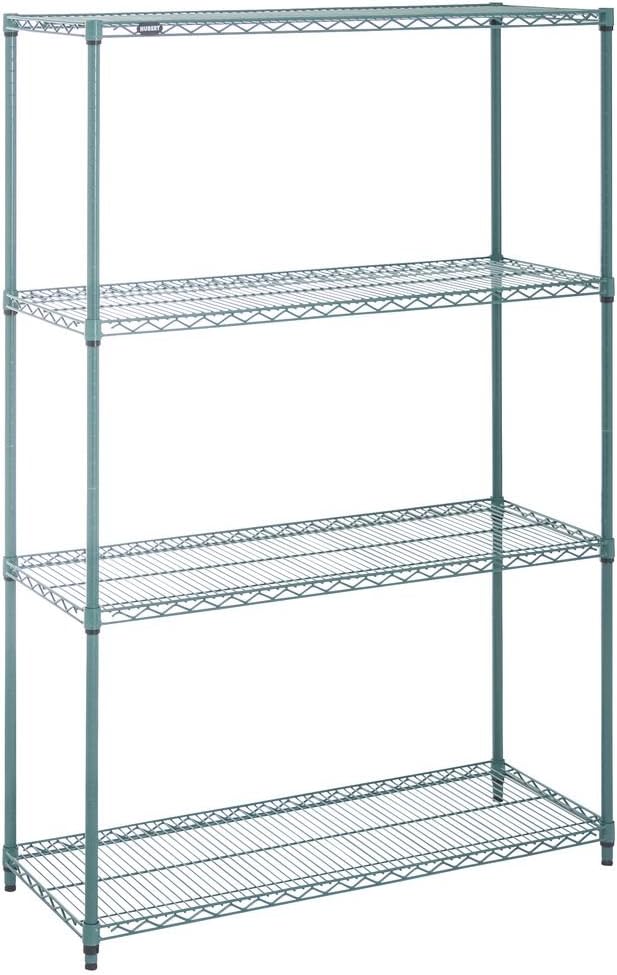 HUBERT Commercial NSF Heavy Duty Green Epoxy 4-Tier Wire Rack for Kitchen Warehouse Garage - 18 x 48 x 72