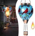 Hot Air Balloon Solar Lantern - Cardinal Bird Glass Lantern Simulated Flickering &amp Dancing Flame Outdoor Hanging Yard Light Waterproof IP65 for Patio Lawn Porch Decor Gift