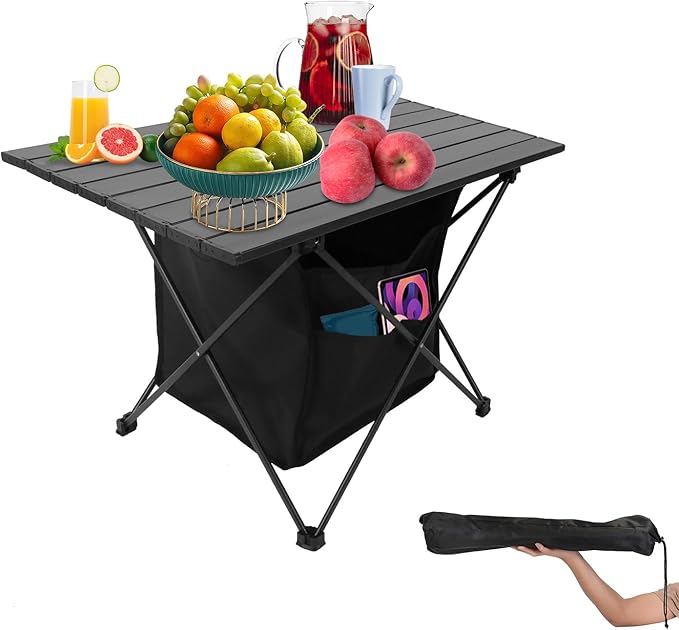 Portable Camping Table Camping Table Foldable with Basket Storage and Carrying Bag Ultralight Aluminum Alloy Beach Table for Camping Picnic BBQ Beach Party