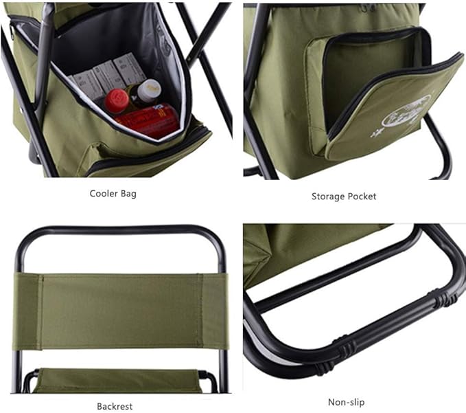 Cooler Chair with BackrestUltralight Portable Folding Camping StoolBackpack Fishing Stool with CoolerStorage Footstool Z6D8Y3