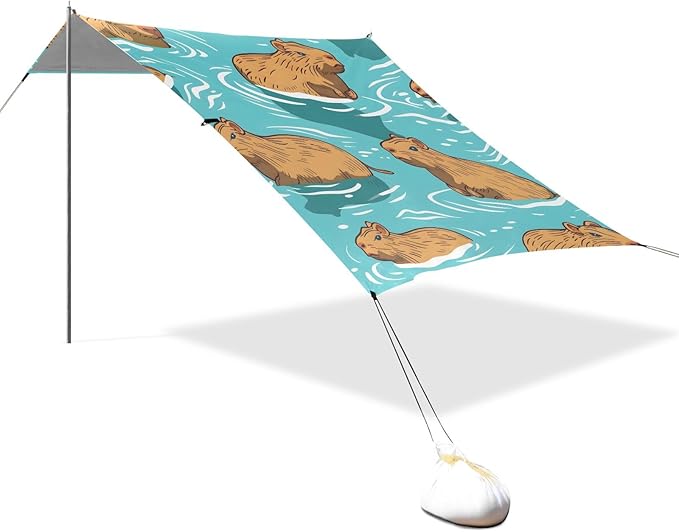 Capybaras in The Water Camping Sun Shelter Beach Tent Portable Beach Sun Shade Outdoor Canopy for Camping Trips Fishing Picnic