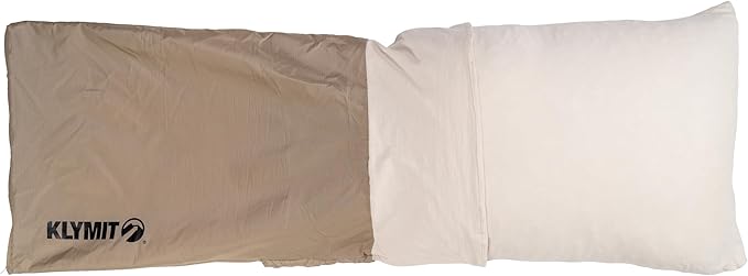 KLYMIT Drift Camping Pillow | Lightweight Travel Head Rest for Sleep Filled with Shredded Memory Foam Reversible Outer Cover for Extended Use Regular Size — Tan