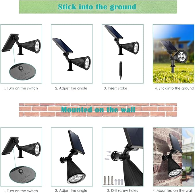 URPOWER Solar Lights Outdoor Adjustable Spot Lights Outdoor 2-in-1 Waterproof Landscape Spotlights Wall Light Dusk-to-Dawn Solar Powered Light for Garden Yard (6 PackWarm White)