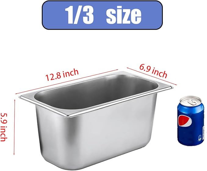 5 Pack Stainless Steel Hotel Pans1/3 Size6 Deep Steam Table PanCommercial Food Storage Containers Stackable Metal Steamer Pan for Hotel Restaurant Buffet Party (1/3 Size x 6 Deep)