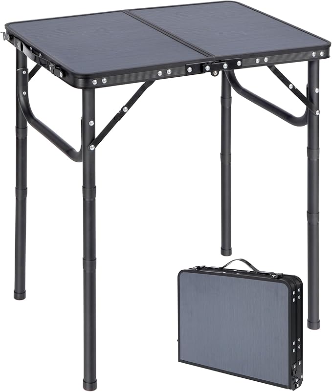 RedSwing Small Folding Table Adjustable Height Lightweight and Portable Aluminum Frame Camping Table for Outdoor Indoor Picnic 2 Feet Grey