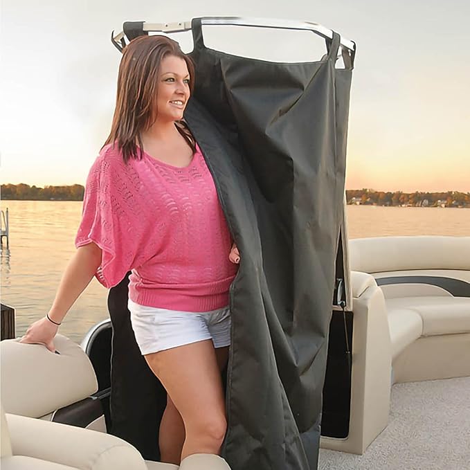 Privacy Curtain Tent for Boats Portable Heavy 600D Marine Grade Waterproof Fabric Pontoon Boat Changing Room and Privacy Room Easy to Install Under Bimini Top 30 L 27 W 72 H (Black)