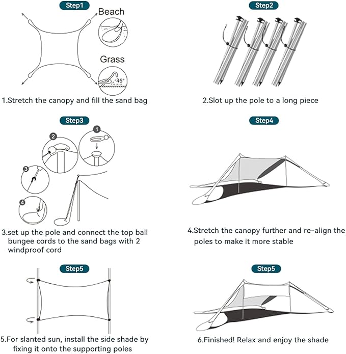FBSPORT Beach Tent Sun Shelter Portable Beach Shade Canopy UPF50+ with Sandbags for Outdoor Family Camping Fishing Backyard Fun Picnic 7 x 7ft